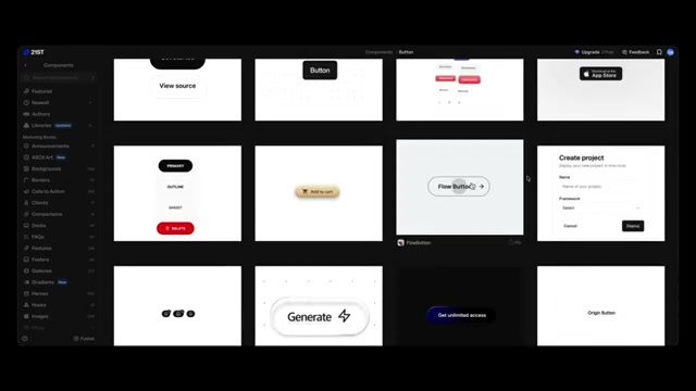 21st.dev library of coded UI components ready to copy into an AI-generated interface
