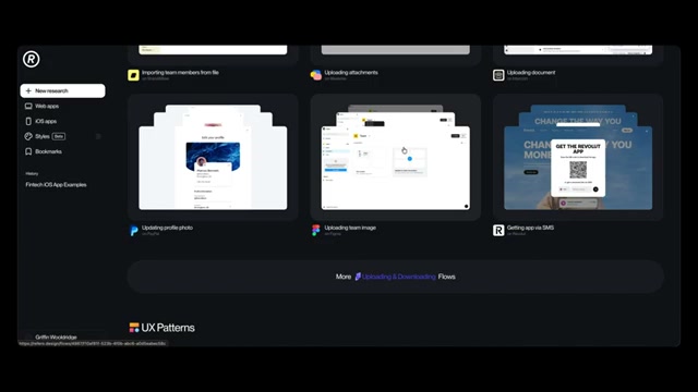 Refero interface showing real product UX flows that can be used as AI UI design references