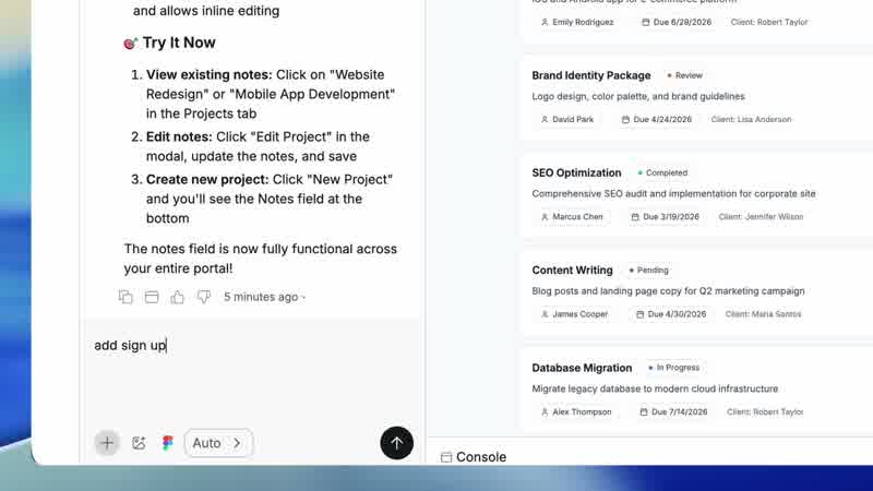 Full-Stack Freelancer Portal in One Afternoon with Anything - "Add sign up and log in" is a complete prompt